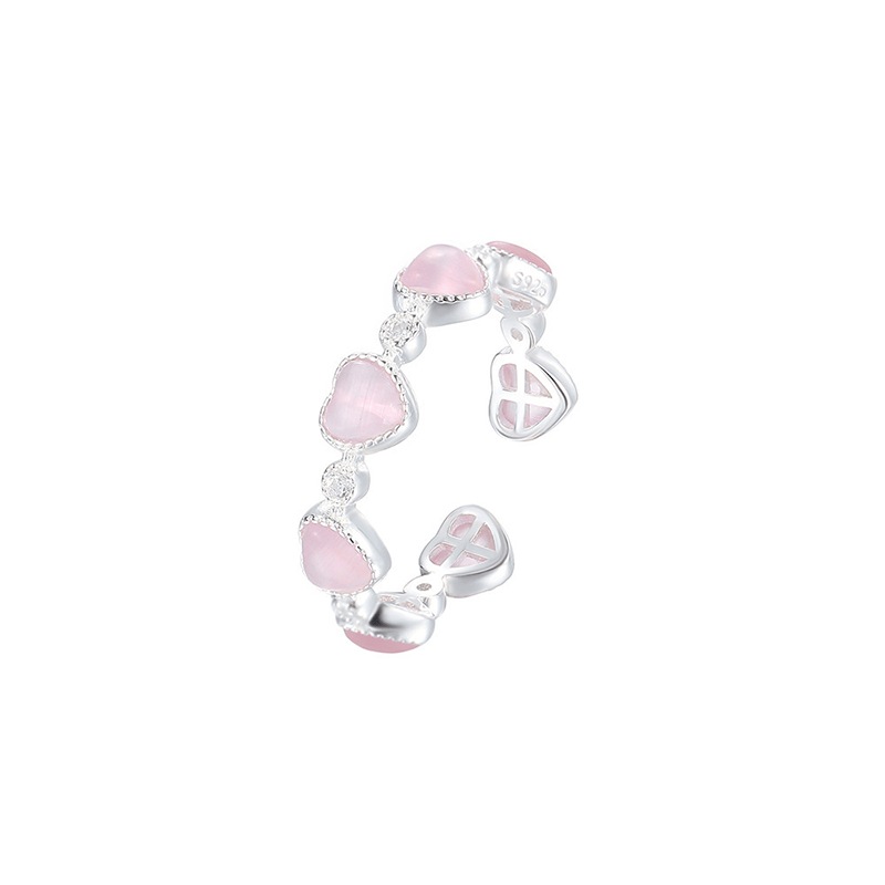 Buddha Stones Anello regolabile in argento sterling 925 con design a cuore e occhio di gatto rosa. - image 11
