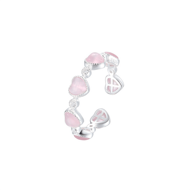 Buddha Stones Anello regolabile in argento sterling 925 con design a cuore e occhio di gatto rosa. - image 11