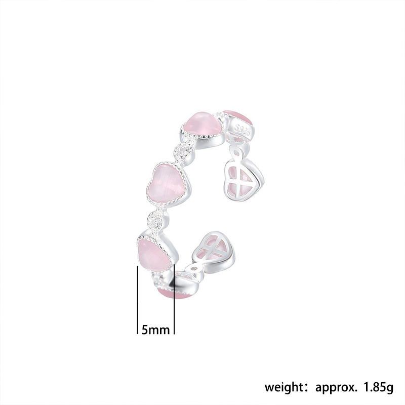 Buddha Stones Anello regolabile in argento sterling 925 con design a cuore e occhio di gatto rosa. - image 12