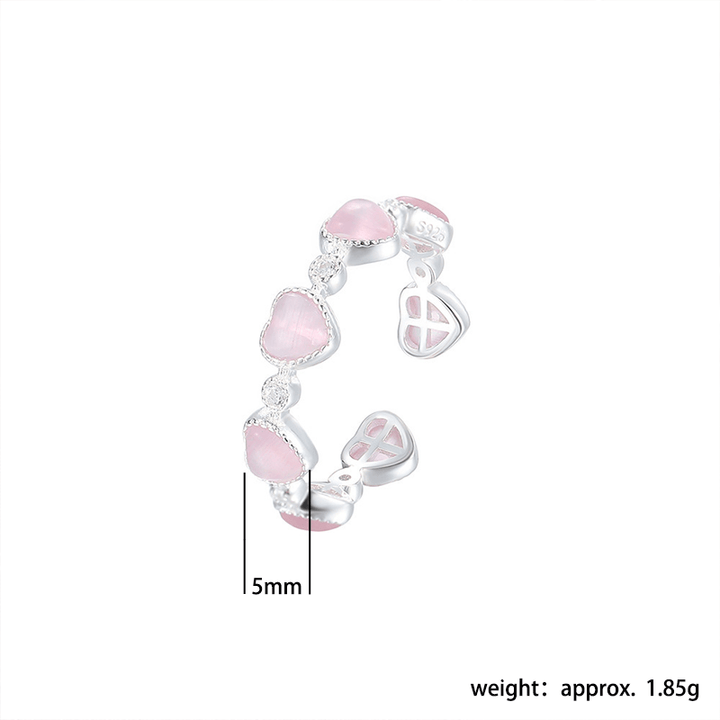 Buddha Stones Anello regolabile in argento sterling 925 con design a cuore e occhio di gatto rosa. - image 12