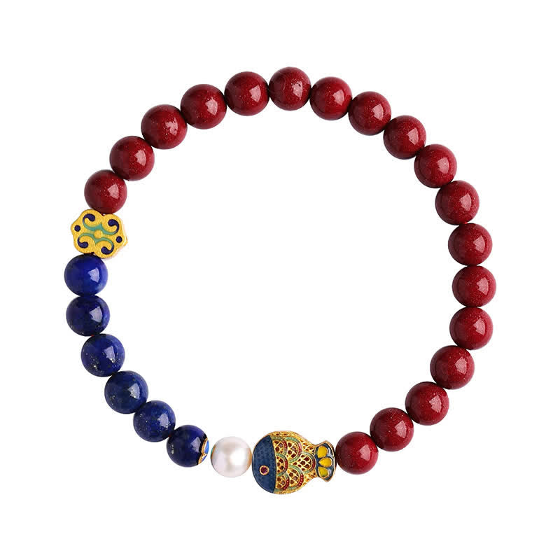Buddha Stones Braccialetto con ciondolo a forma di nuvola Ruyi, carpe koi, cinabro e lapislazzuli. - image 4