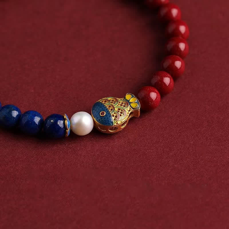 Buddha Stones Braccialetto con ciondolo a forma di nuvola Ruyi, carpe koi, cinabro e lapislazzuli. - image 1