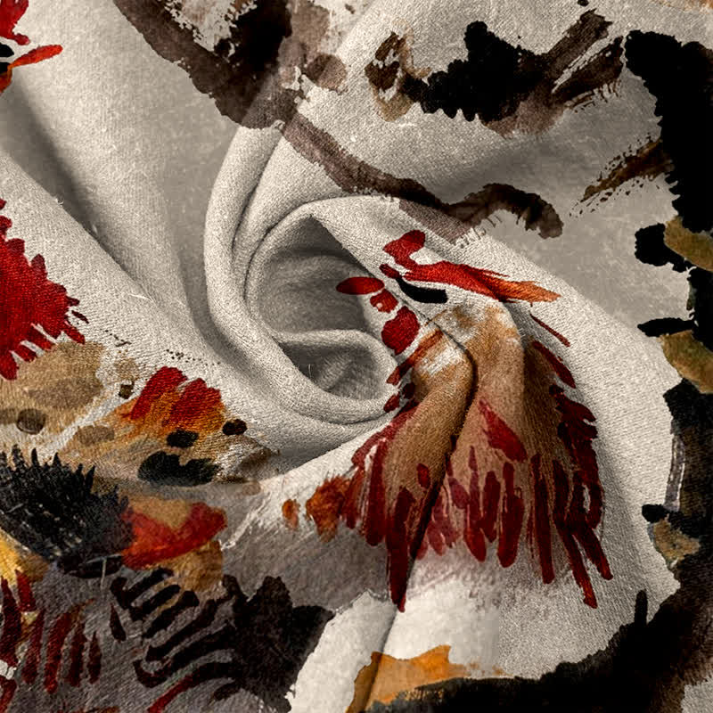 Buddha Stones Camicia da uomo a maniche corte con mezza abbottonatura, in cotone, con stampa floreale e gallo. - image 2