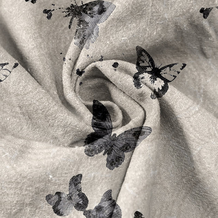 Buddha Stones Camicia da uomo a maniche corte con mezza abbottonatura e fantasia a farfalle in cotone - image 4