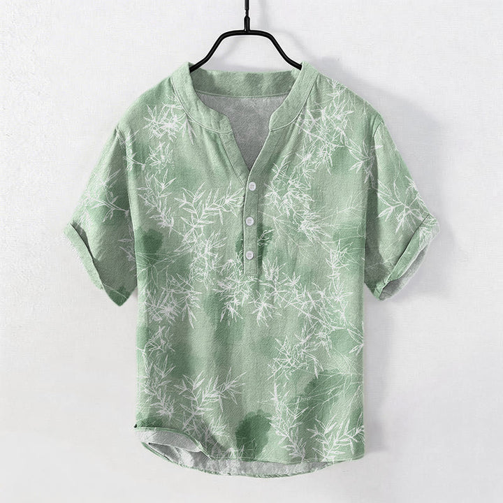 Buddha Stones Camicia da uomo a maniche corte con mezza abbottonatura, in cotone, con motivo a foglie di bambù. - Verde chiaro - US/UK/AU50, EU60 (5XL) - image 5