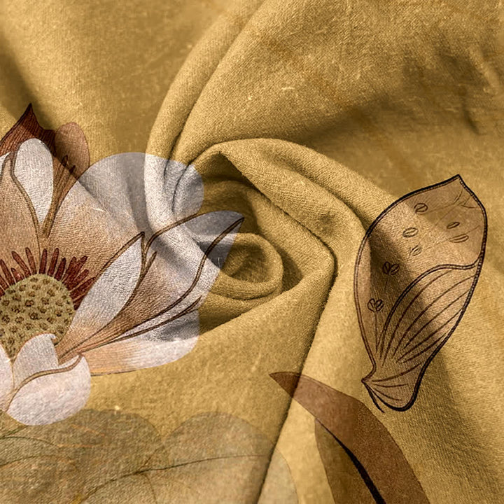 Buddha Stones Camicia da uomo a maniche corte con mezzo bottone, in cotone, dipinta a mano con motivo a loto. - image 2