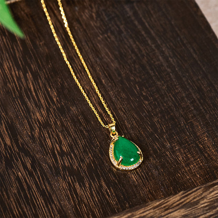 Buddha Stones Collana con ciondolo a goccia in rame e agata verde in argento sterling 925, stile retrò, portafortuna e ricchezza. - image 4