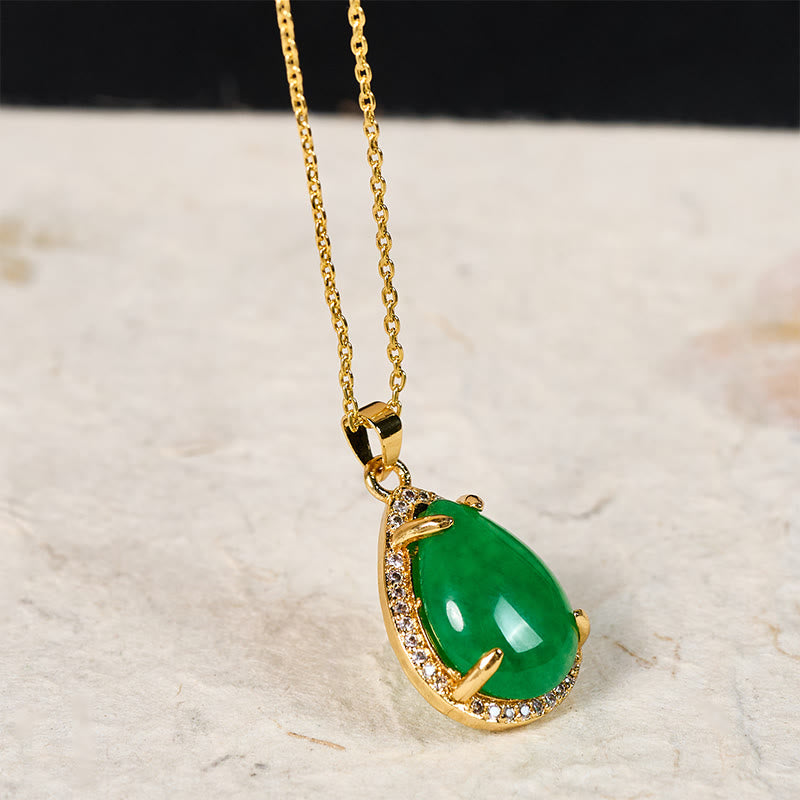 Buddha Stones Collana con ciondolo a goccia in rame e agata verde in argento sterling 925, stile retrò, portafortuna e ricchezza. - image 1