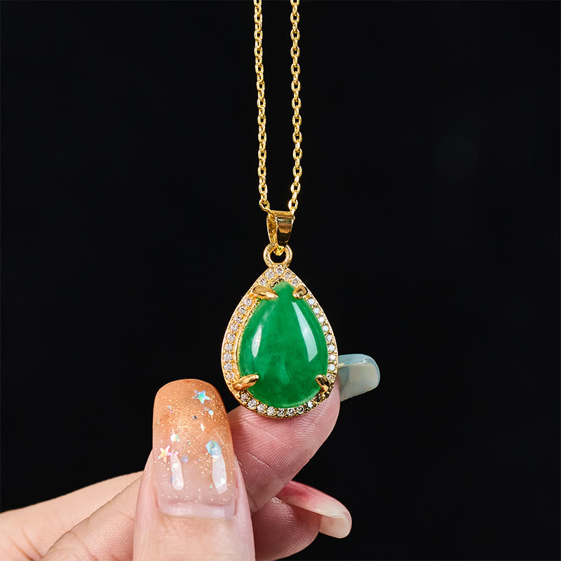 Buddha Stones Collana con ciondolo a goccia in rame e agata verde in argento sterling 925, stile retrò, portafortuna e ricchezza. - image 3