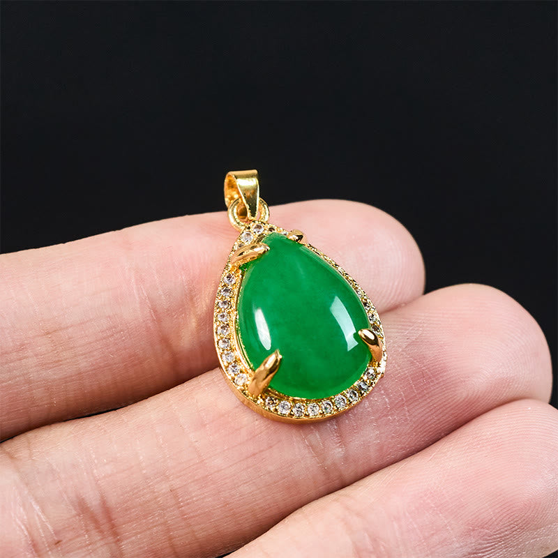 Buddha Stones Collana con ciondolo a goccia in rame e agata verde in argento sterling 925, stile retrò, portafortuna e ricchezza. - image 5