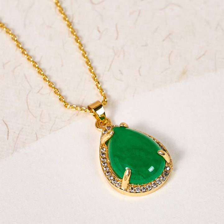 Buddha Stones Collana con ciondolo a goccia in rame e agata verde in argento sterling 925, stile retrò, portafortuna e ricchezza. - image 2