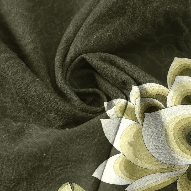 Buddha Stones Camicia da uomo a maniche corte con mezza abbottonatura, in cotone, con motivo a loto acquerellato. - image 4