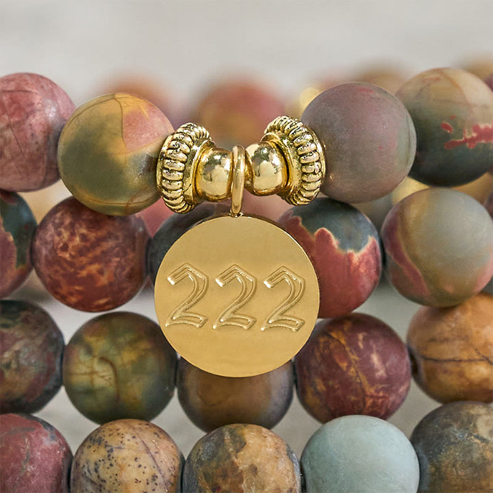 Buddha Stones 222 Numero Angelico 108 Mala di Perle di Diaspro Picasso Mala Energetico - image 5