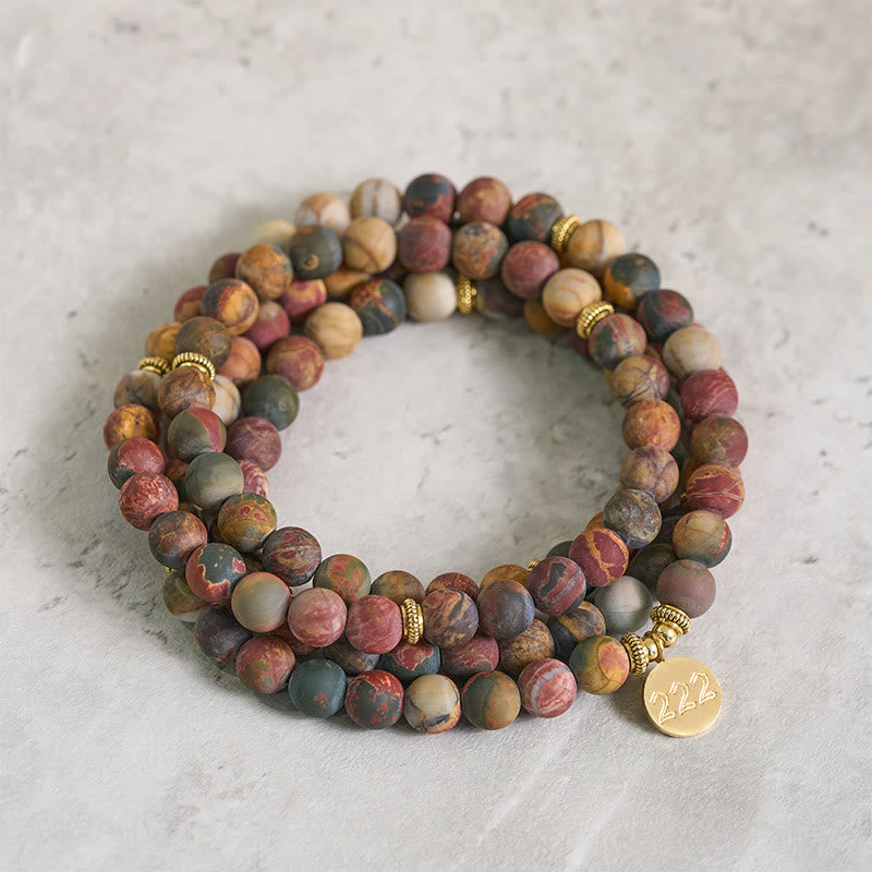 Buddha Stones 222 Numero Angelico 108 Mala di Perle di Diaspro Picasso Mala Energetico - 222 - image 0