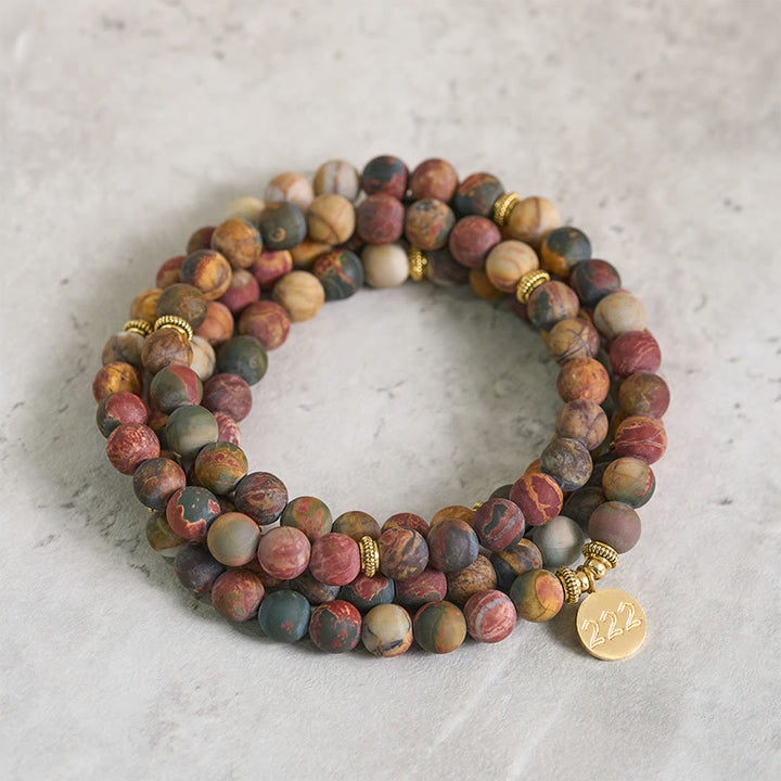 Buddha Stones 222 Numero Angelico 108 Mala di Perle di Diaspro Picasso Mala Energetico - 222 - image 0