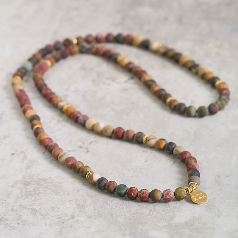 Buddha Stones 222 Numero Angelico 108 Mala di Perle di Diaspro Picasso Mala Energetico - image 4