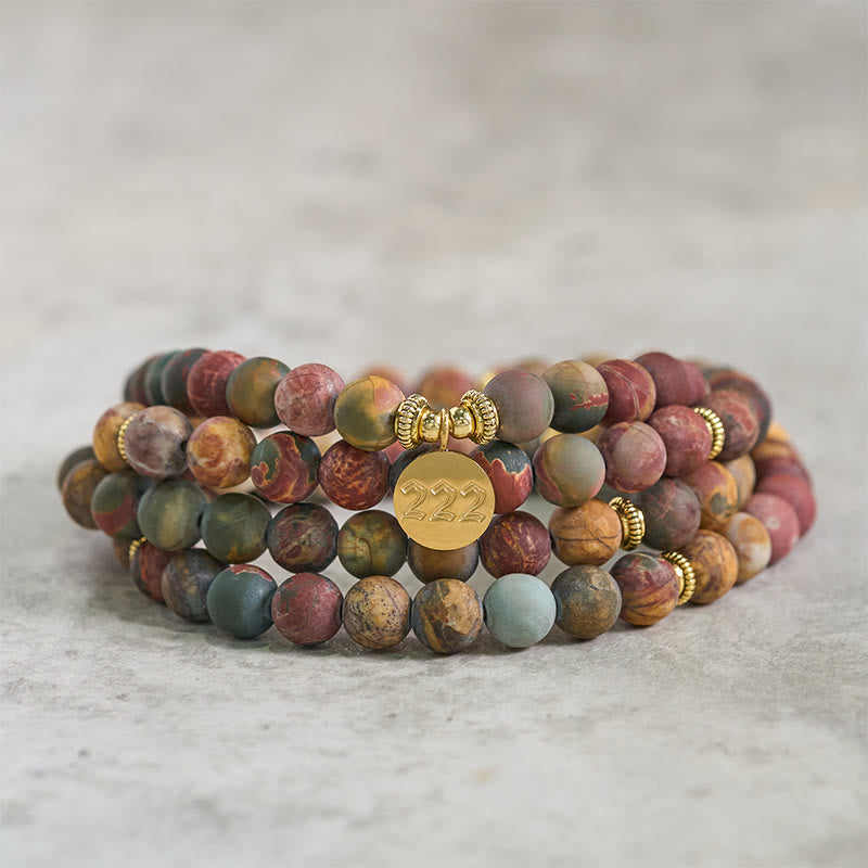 Buddha Stones 222 Numero Angelico 108 Mala di Perle di Diaspro Picasso Mala Energetico - image 2