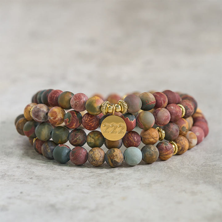 Buddha Stones 222 Numero Angelico 108 Mala di Perle di Diaspro Picasso Mala Energetico - image 2