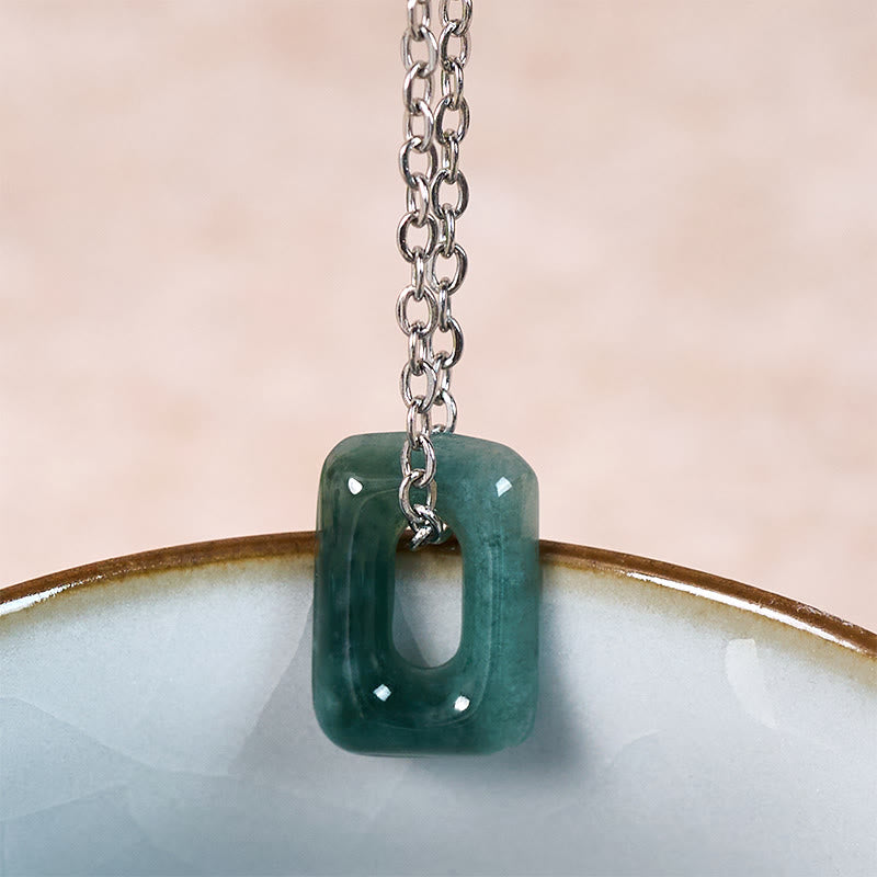 Buddha Stones Collana con ciondolo a forma di mini quadrato in giada verde, simbolo di abbondanza. - image 7