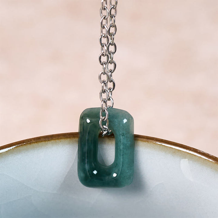 Buddha Stones Collana con ciondolo a forma di mini quadrato in giada verde, simbolo di abbondanza. - image 7