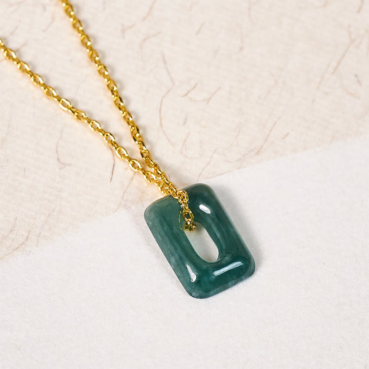 Buddha Stones Collana con ciondolo a forma di mini quadrato in giada verde, simbolo di abbondanza. - image 2