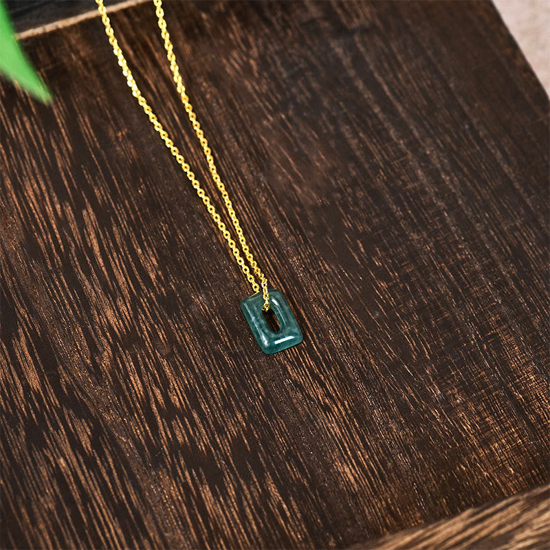 Buddha Stones Collana con ciondolo a forma di mini quadrato in giada verde, simbolo di abbondanza. - image 3