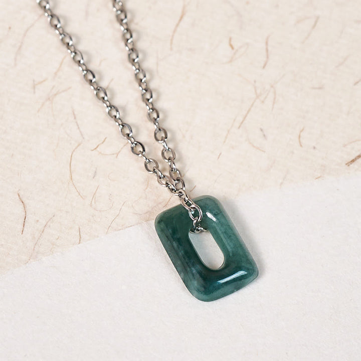 Buddha Stones Collana con ciondolo a forma di mini quadrato in giada verde, simbolo di abbondanza. - Mini quadrato in giada naturale (il colore può variare) - Argento - image 6