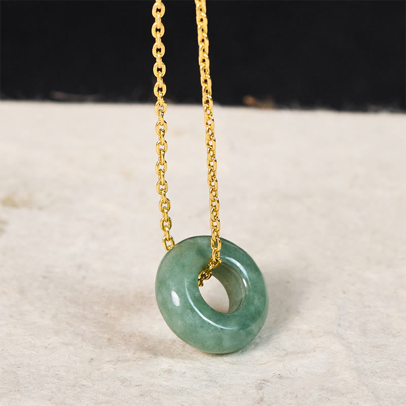 Buddha Stones Collana con ciondolo a forma di abaco e fibbia della pace in giada verde con portafortuna e abaco. - Giada naturale (colore e dimensioni possono variare) - D'oro - image 1