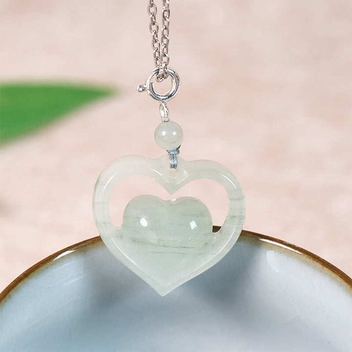 Buddha Stones Collana con ciondolo a forma di cuore vuoto in giada con abbondanza - Giada naturale argentata (colore e dimensioni possono variare) - image 7