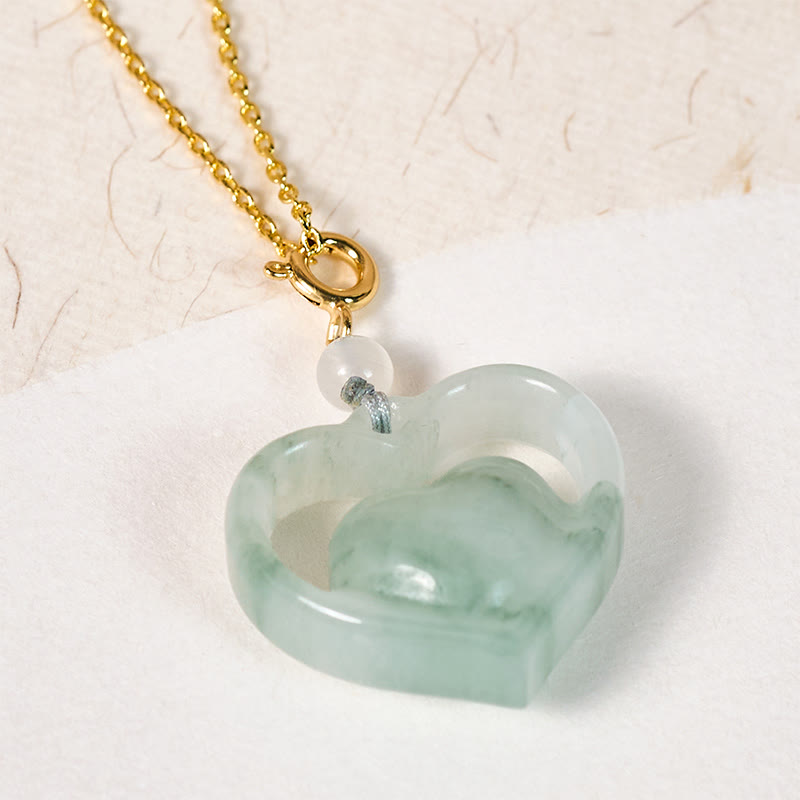 Buddha Stones Collana con ciondolo a forma di cuore vuoto in giada con abbondanza - image 2
