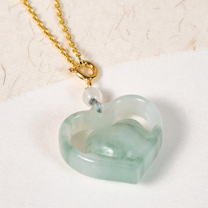 Buddha Stones Collana con ciondolo a forma di cuore vuoto in giada con abbondanza - image 2