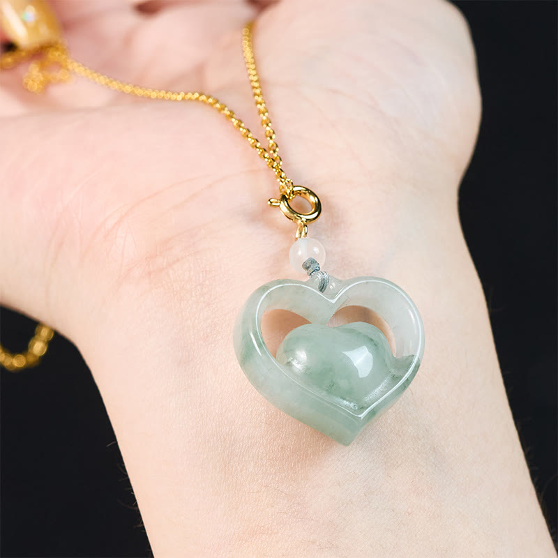 Buddha Stones Collana con ciondolo a forma di cuore vuoto in giada con abbondanza - image 5