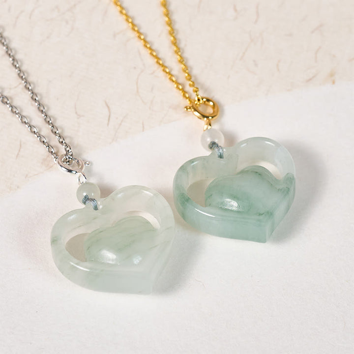 Buddha Stones Collana con ciondolo a forma di cuore vuoto in giada con abbondanza - image 13