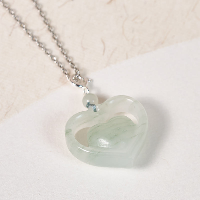 Buddha Stones Collana con ciondolo a forma di cuore vuoto in giada con abbondanza - image 9