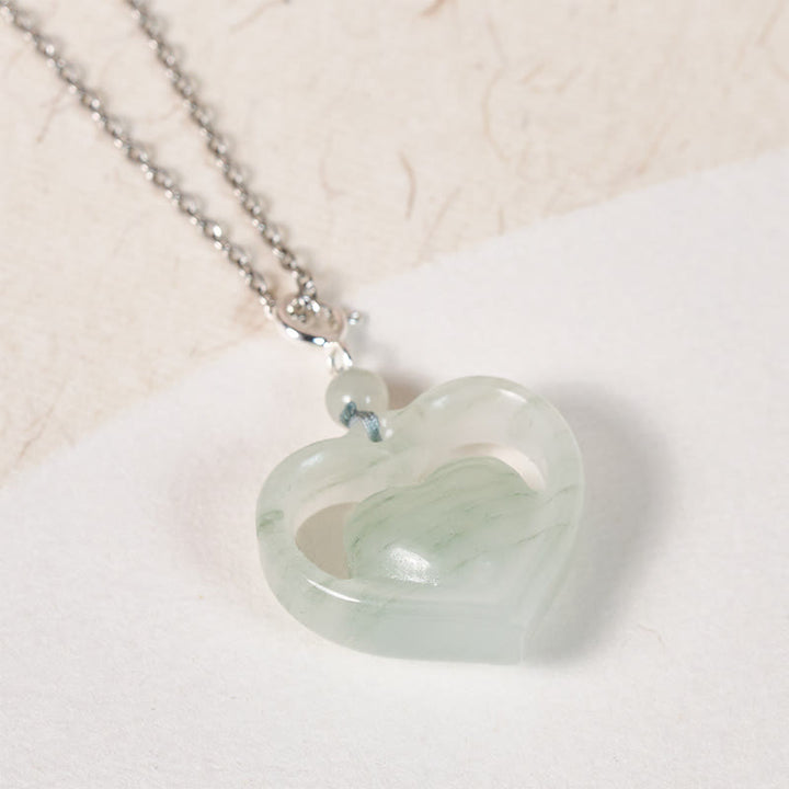 Buddha Stones Collana con ciondolo a forma di cuore vuoto in giada con abbondanza - image 9