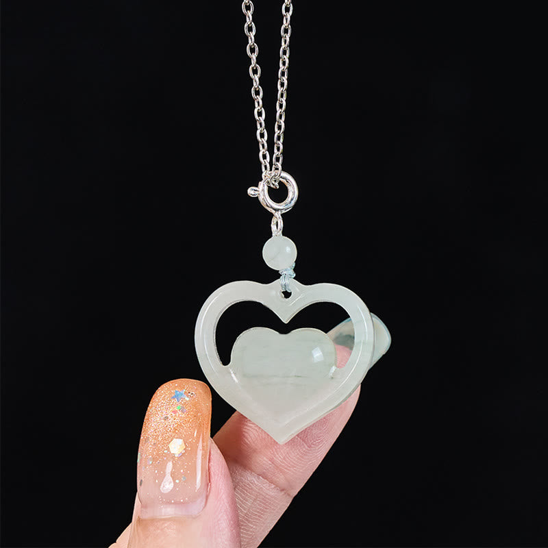 Buddha Stones Collana con ciondolo a forma di cuore vuoto in giada con abbondanza - image 3