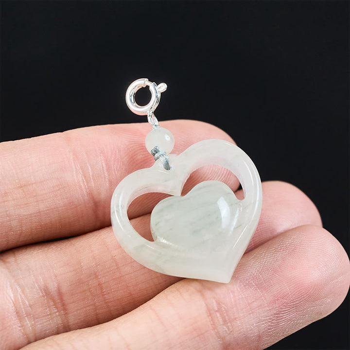 Buddha Stones Collana con ciondolo a forma di cuore vuoto in giada con abbondanza - image 12