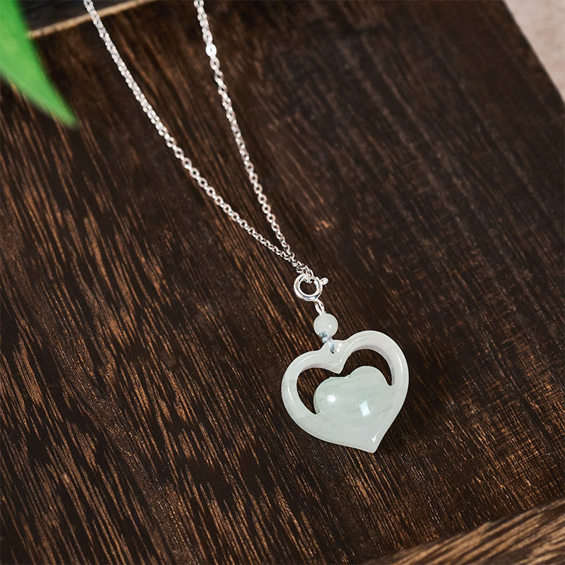 Buddha Stones Collana con ciondolo a forma di cuore vuoto in giada con abbondanza - image 10