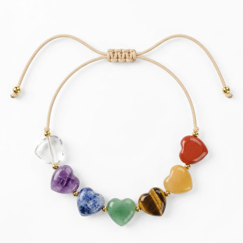 Buddha Stones Bracciale intrecciato con cuore d'amore, agata rossa, ametista e avventurina verde, cristalli colorati, simbolo di fiducia in se stessi. - image 1