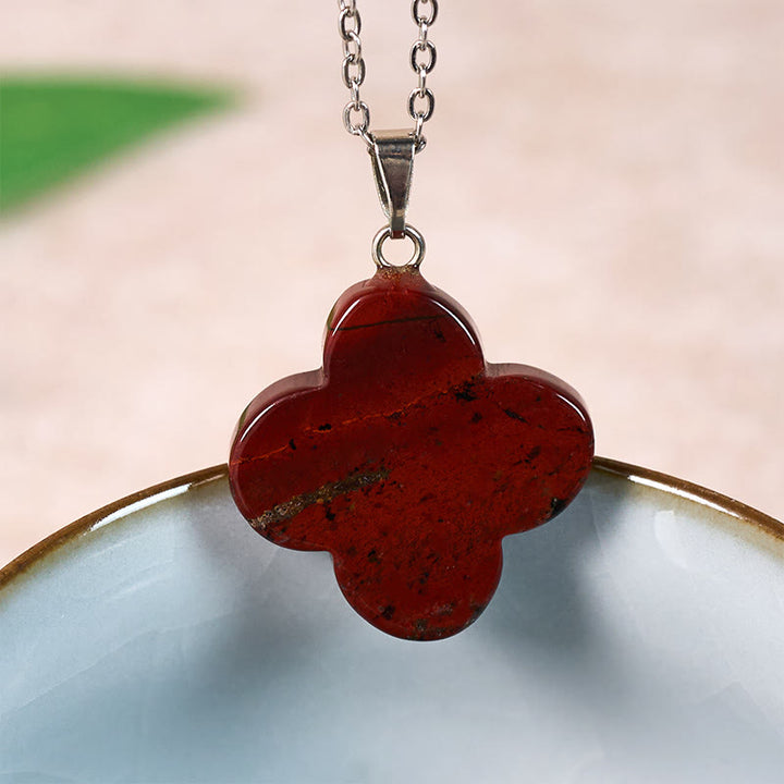 Buddha Stones Collana con ciondolo a forma di fiore di prugno, in vari cristalli verdi, avventurina, ossidiana nera, occhio di tigre e portafortuna. - Diaspro rosso (naturale - lievi irregolarità) - image 26