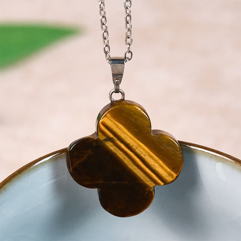 Buddha Stones Collana con ciondolo a forma di fiore di prugno, in vari cristalli verdi, avventurina, ossidiana nera, occhio di tigre e portafortuna. - Occhio di tigre (naturale - lievi irregolarità) - image 13