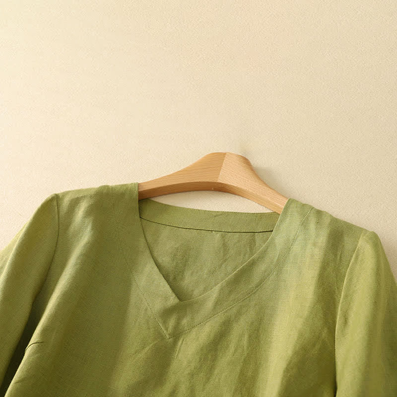 Buddha Stones T-shirt da donna a maniche corte, tinta unita, con scollo a V, stile minimalista estivo, per l'estate. - image 1