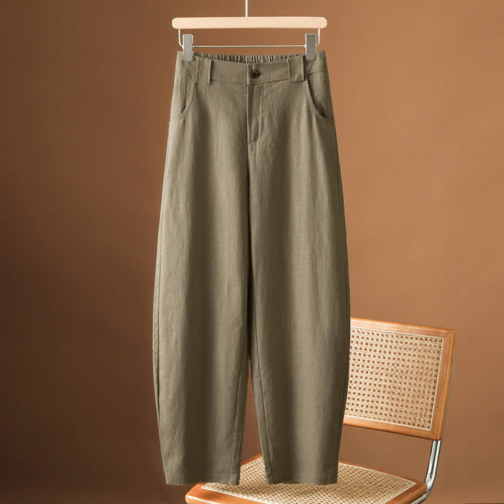 Buddha Stones Pantaloni harem da donna estivi minimalisti, tinta unita, con bottoni e tasche. - Cachi scuro - US8-10, UK/AU12-14, EU40-42 (2XL) - image 0
