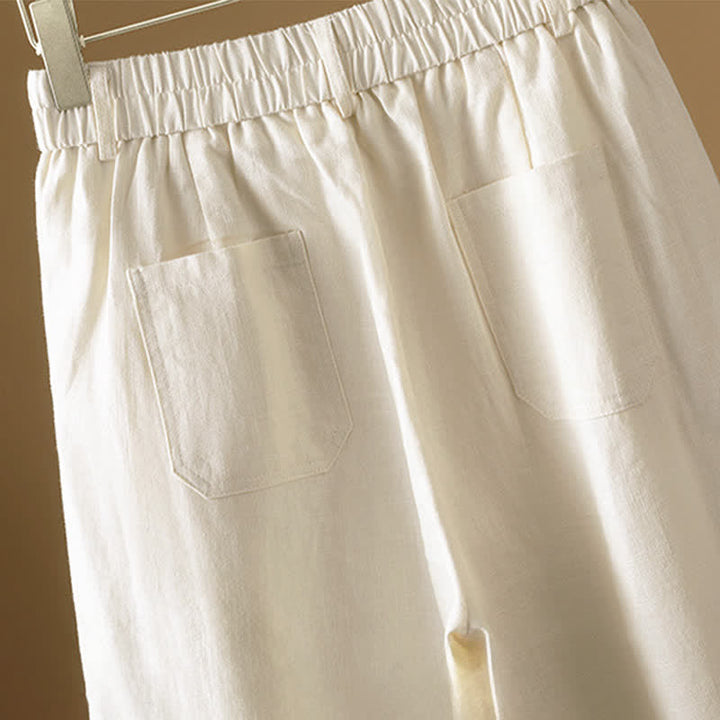 Buddha Stones Pantaloni harem da donna estivi minimalisti, tinta unita, con bottoni e tasche. - image 13