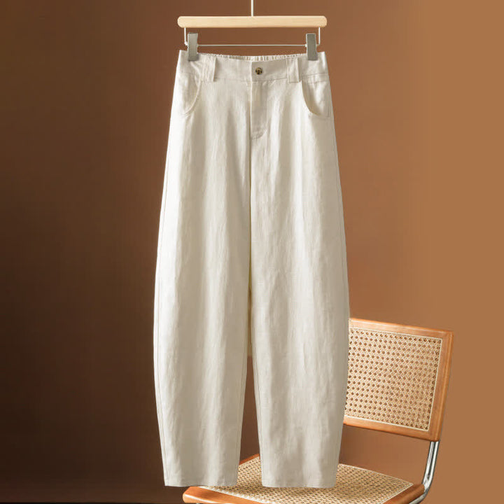 Buddha Stones Pantaloni harem da donna estivi minimalisti, tinta unita, con bottoni e tasche. - Avorio - US8-10, UK/AU12-14, EU40-42 (2XL) - image 9