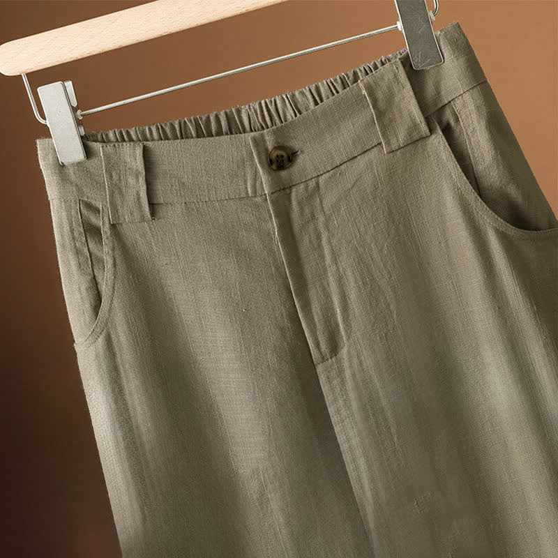 Buddha Stones Pantaloni harem da donna estivi minimalisti, tinta unita, con bottoni e tasche. - image 2