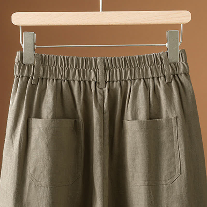 Buddha Stones Pantaloni harem da donna estivi minimalisti, tinta unita, con bottoni e tasche. - image 6