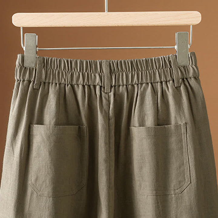 Buddha Stones Pantaloni harem da donna estivi minimalisti, tinta unita, con bottoni e tasche. - image 6