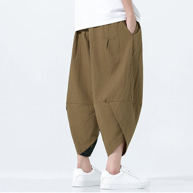 Buddha Stones Pantaloni harem da uomo estivi con coulisse, nappine e stampa gru - image 4