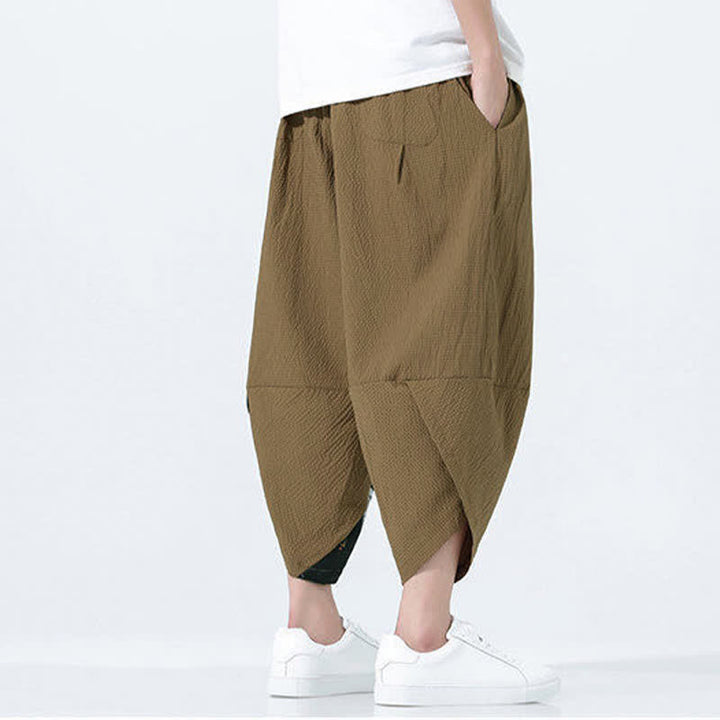 Buddha Stones Pantaloni harem da uomo estivi con coulisse, nappine e stampa gru - image 4